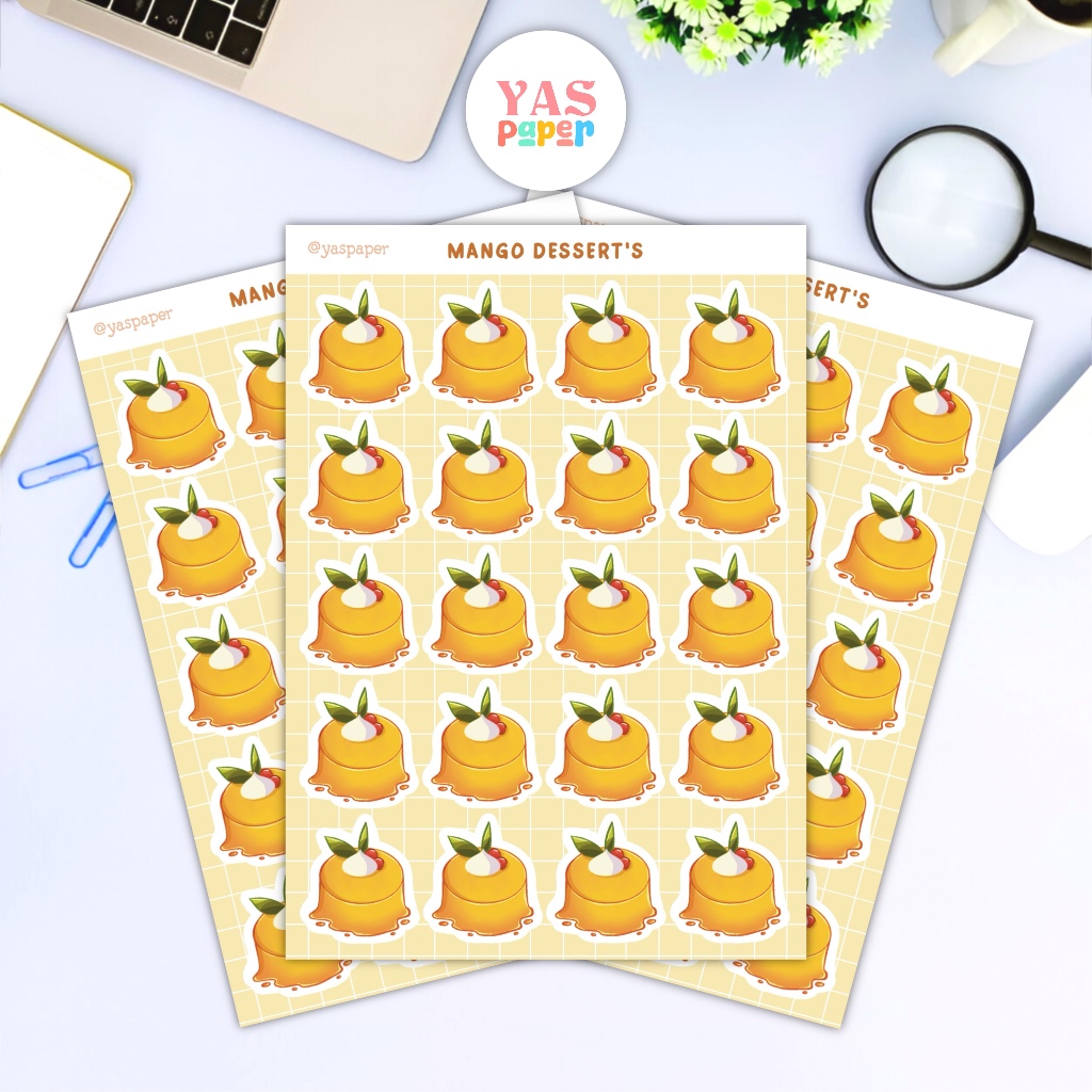 

YASPAPER - Sticker sheet aesthetic mango dessert | size A6 waterproof