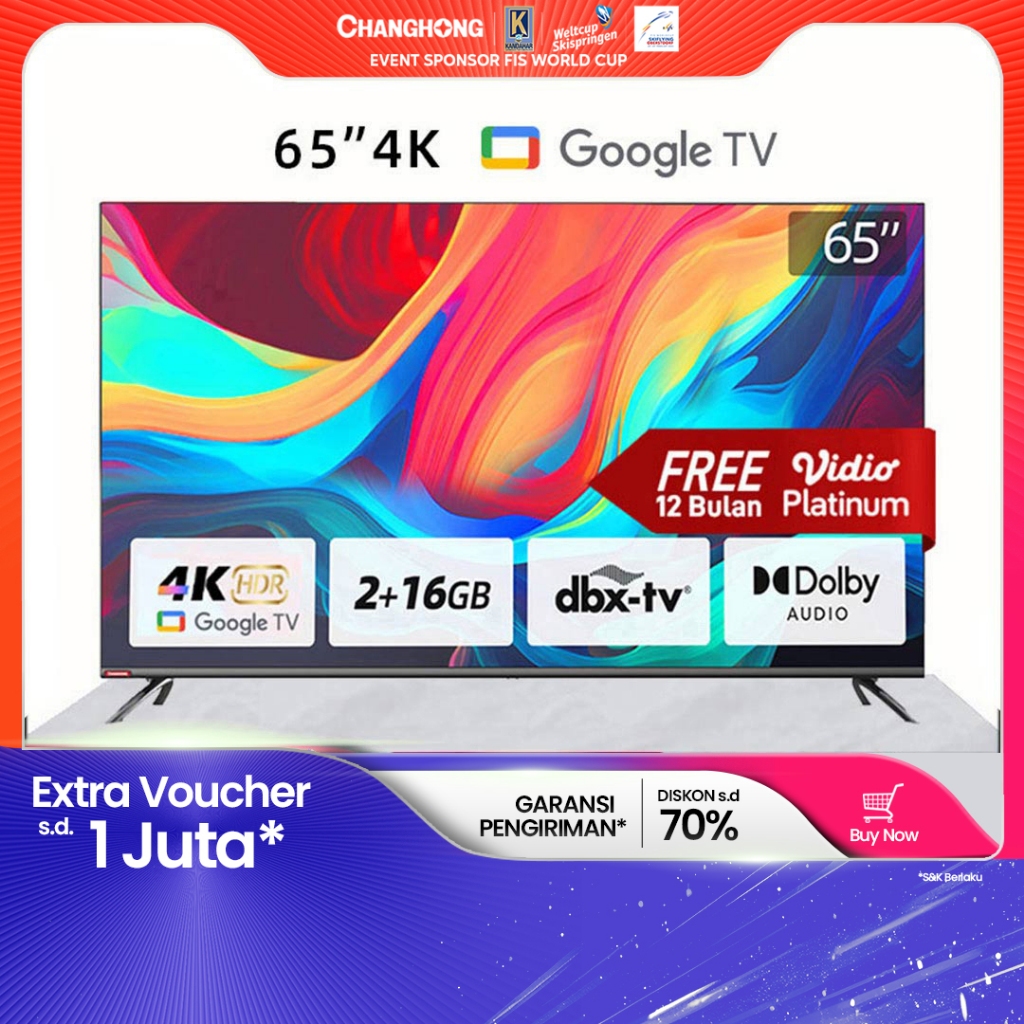 Google TV Changhong 65 Inch 4K  UHD Smart Digital LED TV-Google Assistant-UHD-Wifi-Netflix (Model: U