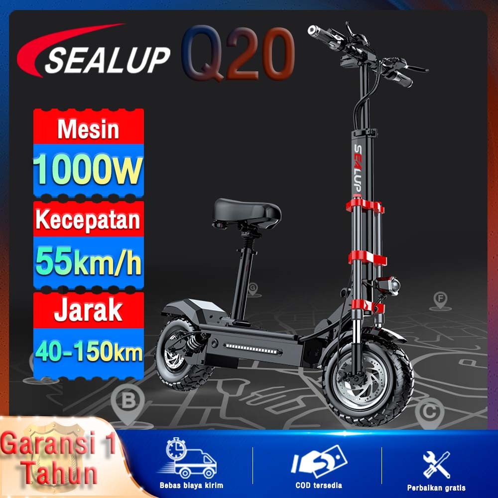skuter dewasa lipat SEALUP Q20 off-road Scooter Skuter otoped  1000W 500W IP54 tahan air 12 inch ban