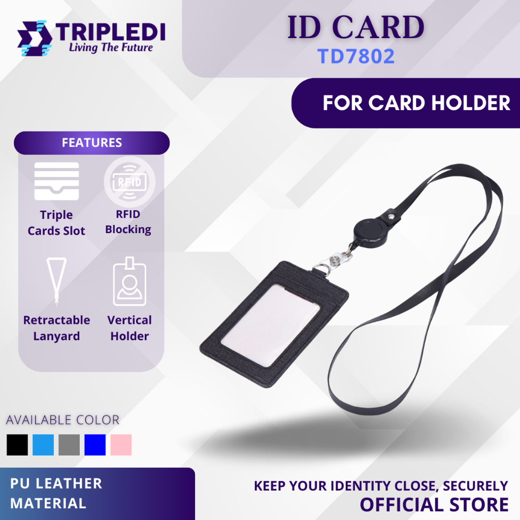 

TRIPLEDI ID Card Holder Vertical PU Leather TD7802 Kalung Dompet Pelindung Kartu Identitas Cover 3 Slots Retractable Lanyard Buckle