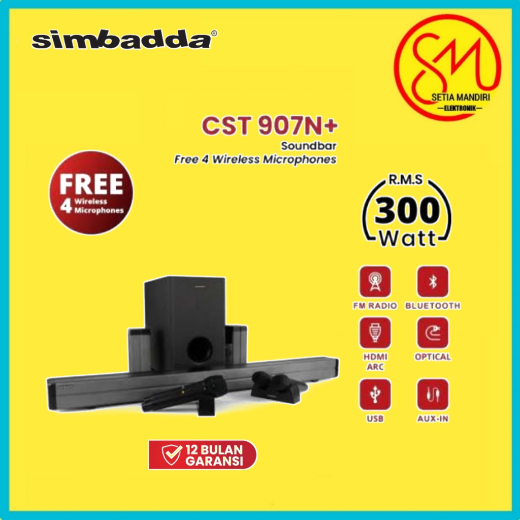 Simbadda CST 907N+ Poseidon Bass Soundbar Dual Subwoofer Speaker Karaoke TV Home Theater
