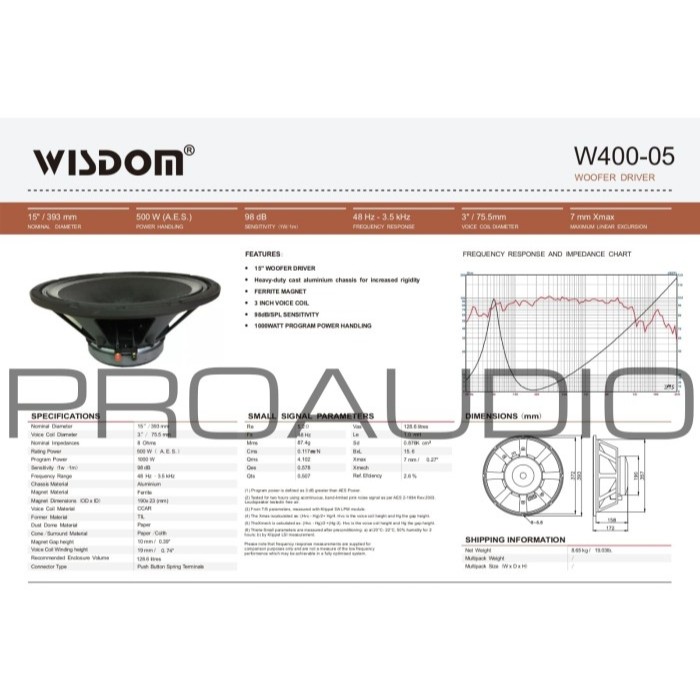 Wisdom W400-05 Speaker Komponen Woofer 15" W400 05