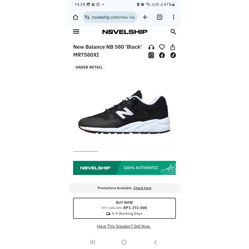 sepatu New Balance NB 580 running original second preloved bekas sepatu lari