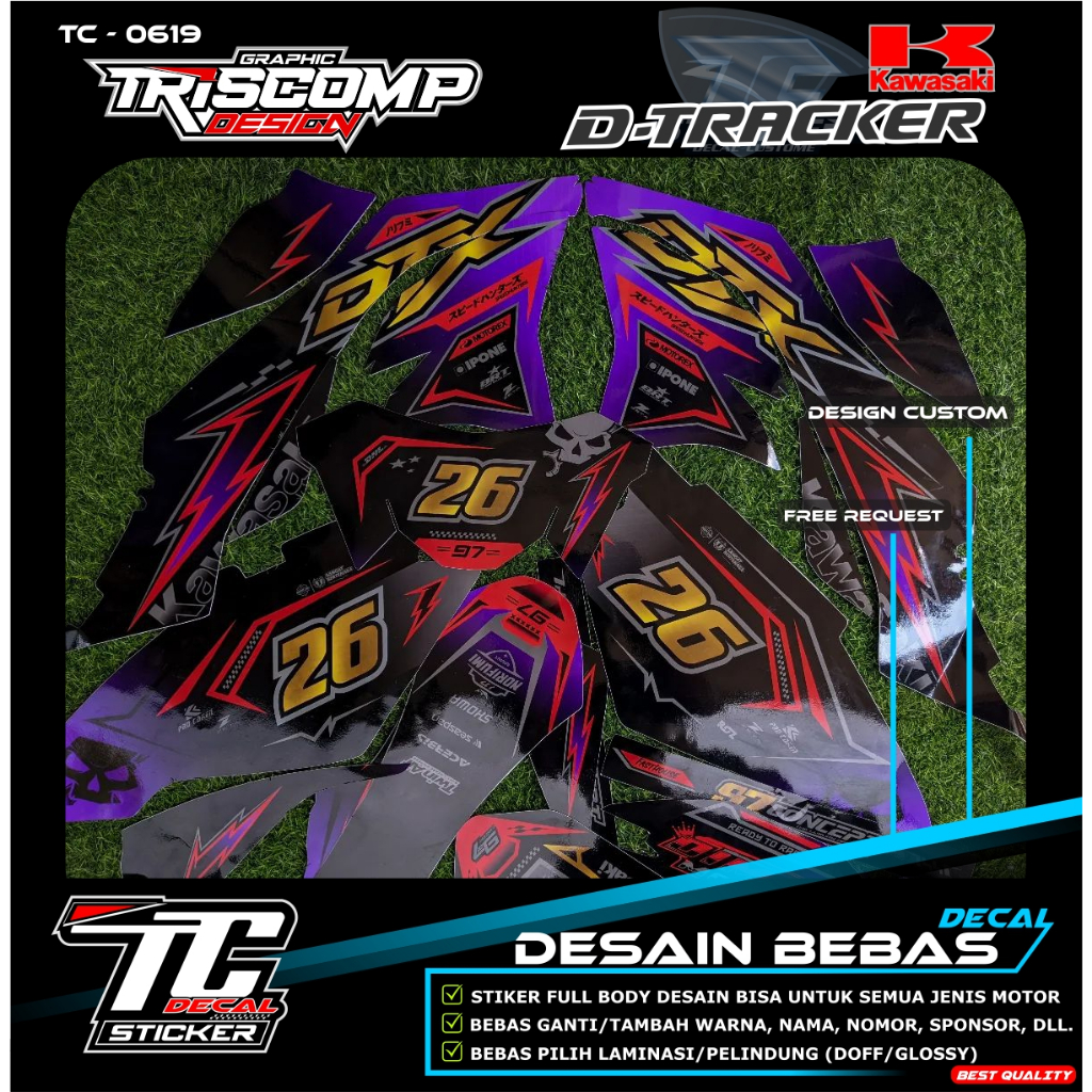 Decal Sticker Dtracker DTX 150 New Bisa reques motif terbaru hitam ungu Premium Super Glossy - List 