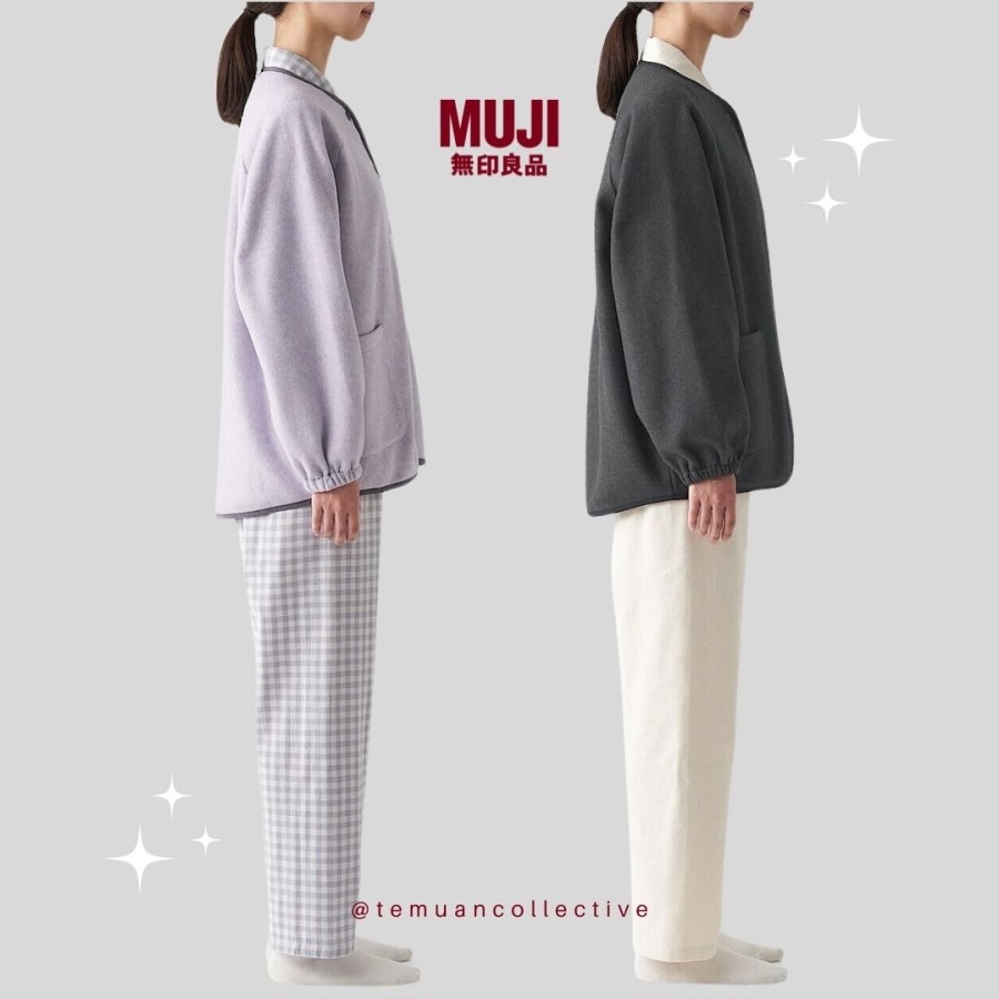 MUJI Japan Women's Polyester Blend Fleece Cardigan - Women Soft Eucalyptus Lyocell Winter / Autumn /