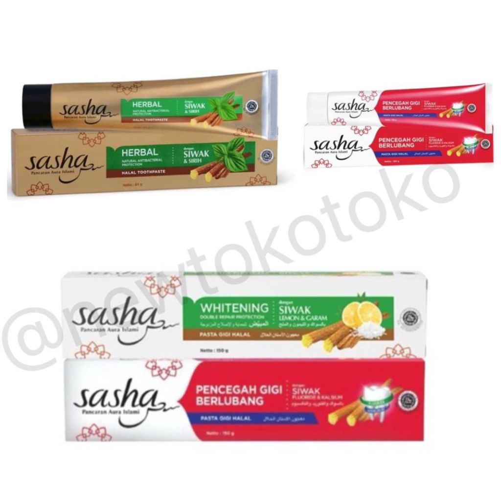 SASHA Sasha Toothpaste Pasta Gigi WHITENING | PENCEGAH GIGI BERLUBANG | HERBAL 65 gr & 150 gr