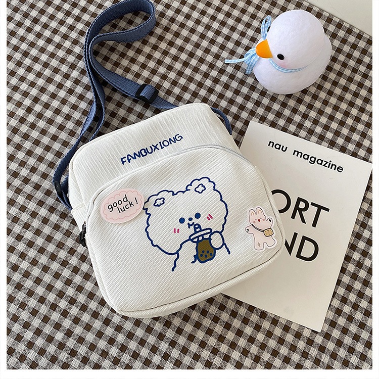 Tas Selempang Fashion Les Beruang Kanvas Anak Remaja Impor Korean China Style FREE Pin