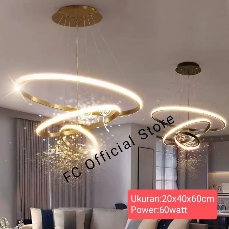 FC Lampu Gantung Ring 3 Remote Lampu Dekorasi Ruang Tamu Kamar Dapur Bar 60Watt