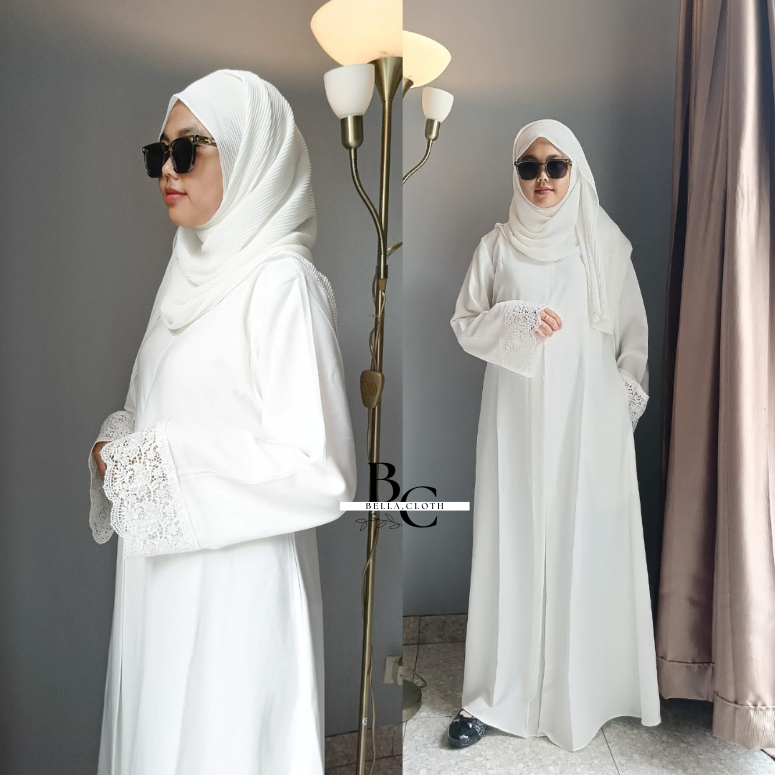 Abaya Raline - Abaya Putih Hitam Polos - Abaya turki -Dress Muslimah Remaja Kekinian Terbaru