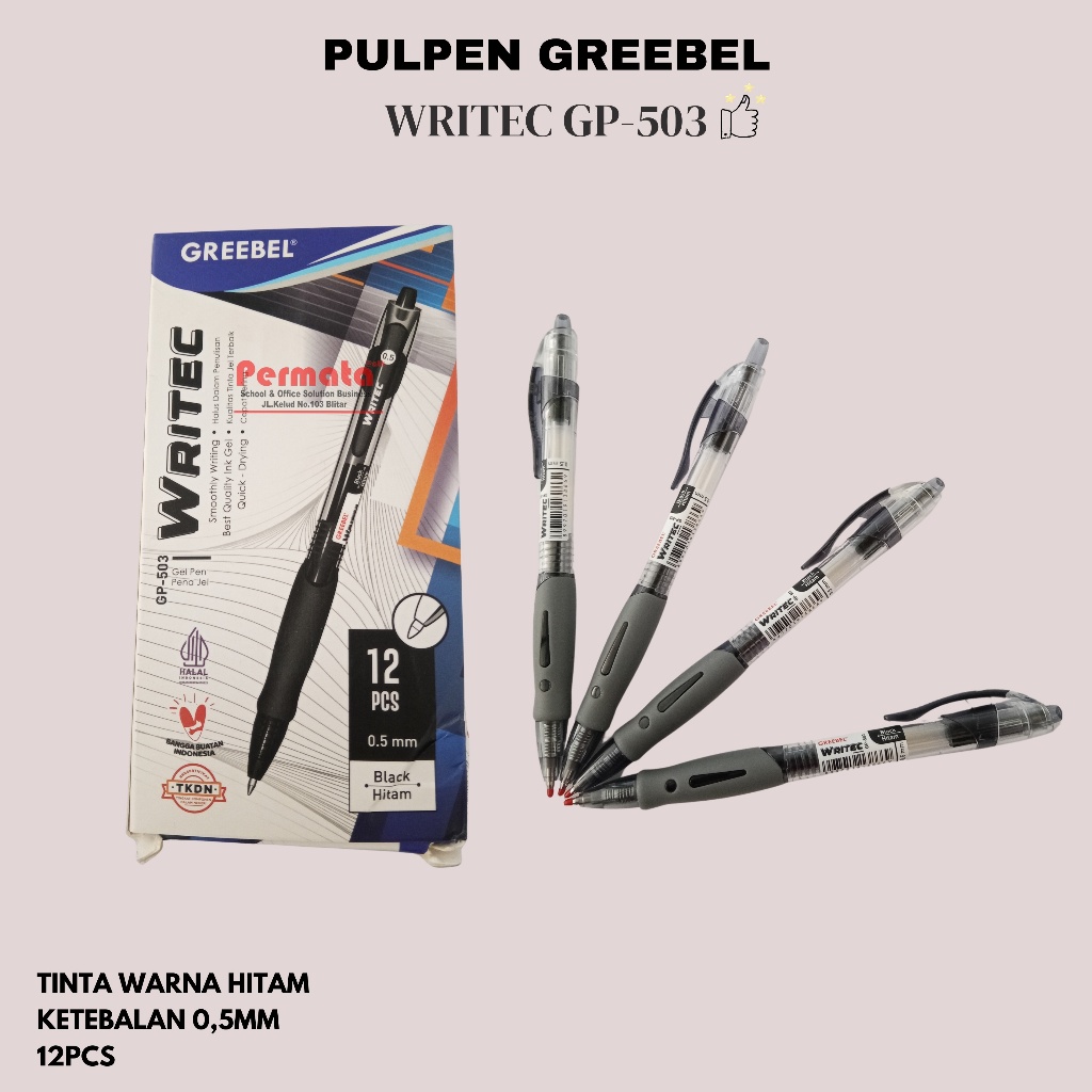 

GREEBEL PULPEN GEL / Gel Pen Writec GP-503 0.5 Hitam / Ballpen Gel Ballpoint Bolpen Bolpoin Pena Gel