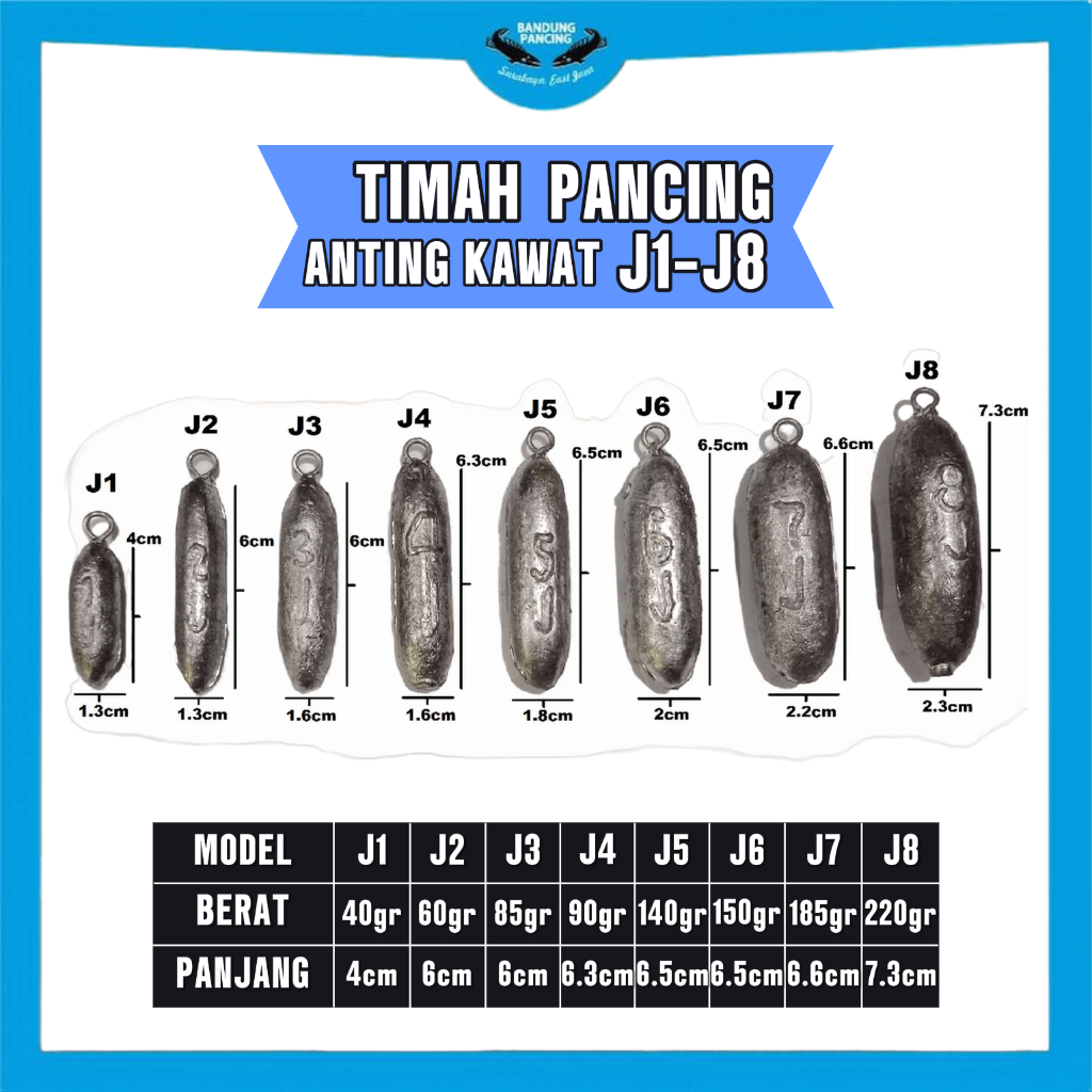 Timah Pancing / Bandul / Timbel Pemberat J1-J8 Anting