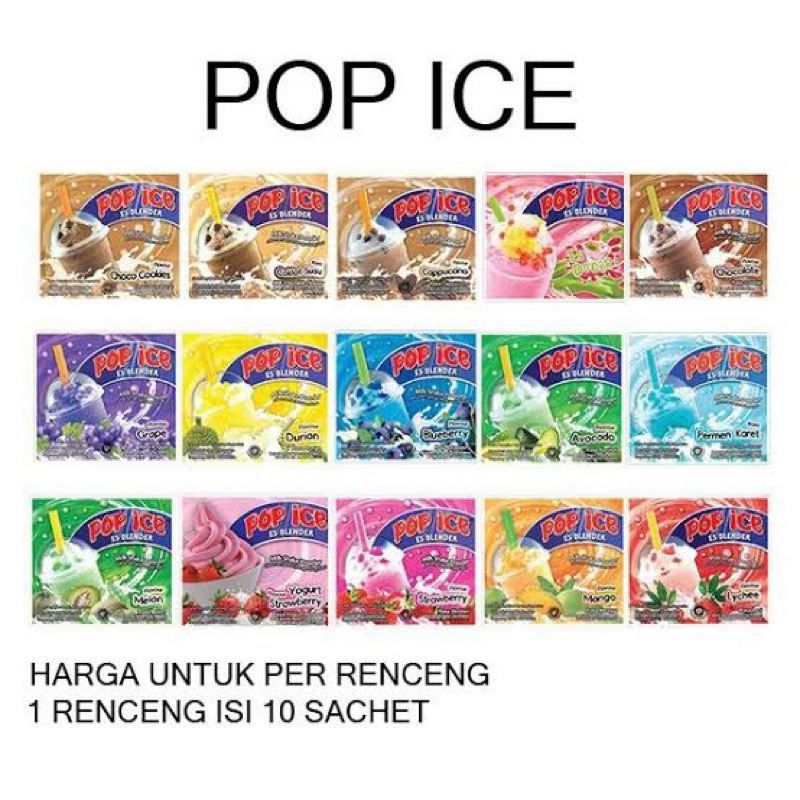 

Pop Ice Blender Renceng All Varian Rasa/ Pop Ice Sultan Bubuk Minuman Instan