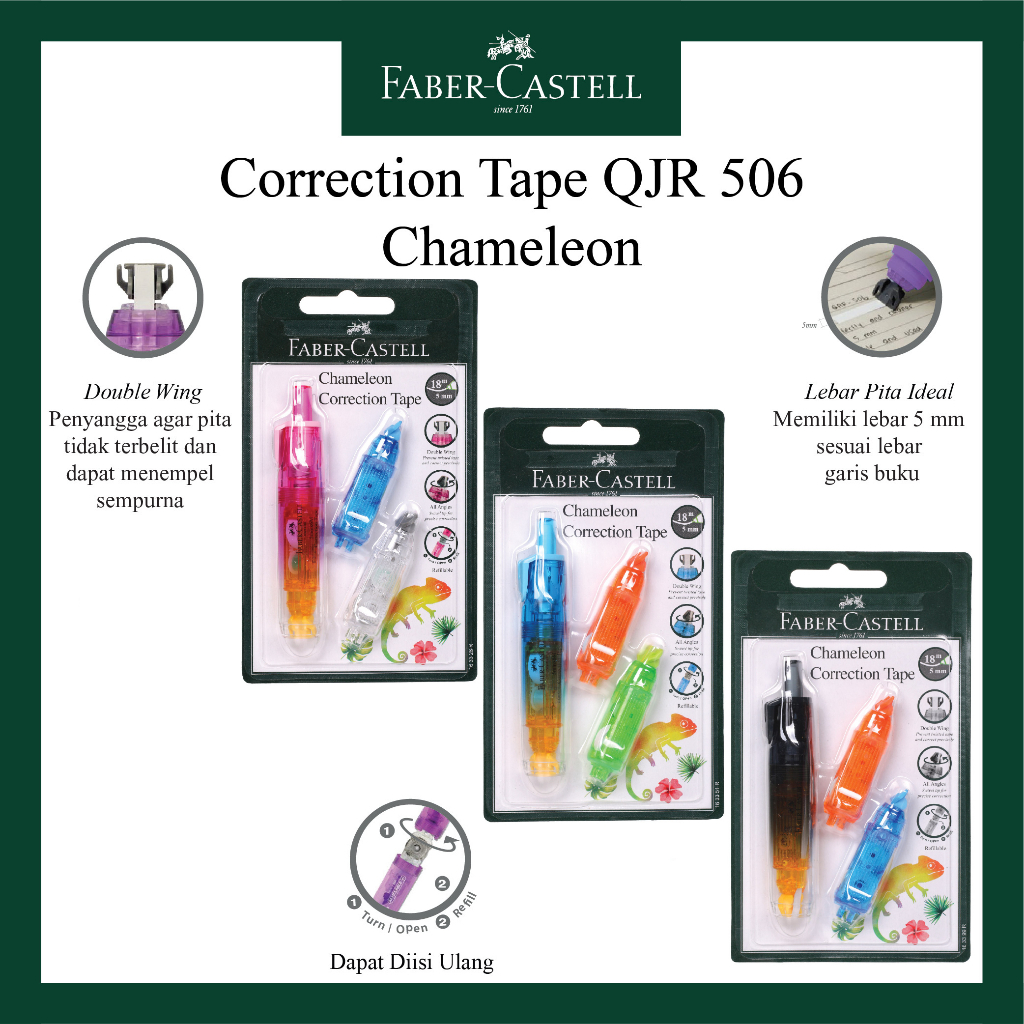 

H7Y Correction Tape Faber Castell Chameleon / Tipe X Kertas / Gratis 2 Buah Refill