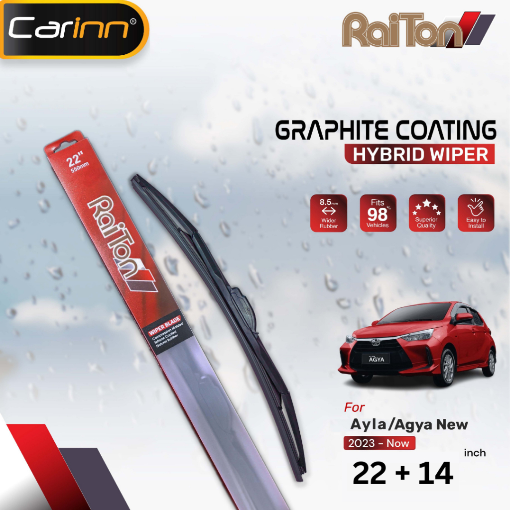 Raiton Wiper Coating Hybrid Sepasang For Daihatsu Ayla/Toyota Agya New 2023-Now 22" & 14" -2 Pcs
