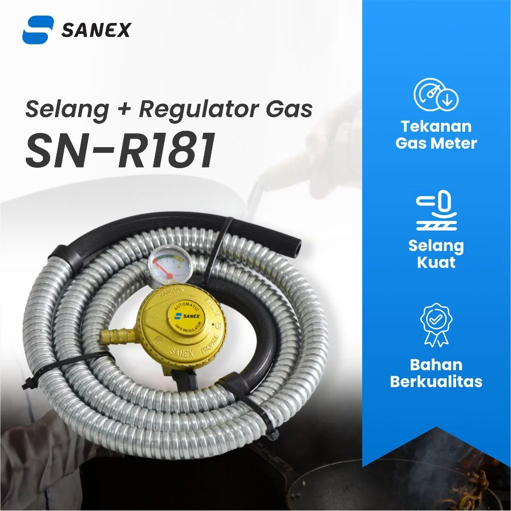 RB Sanex Paket Selang Gas Fleksibel dan Regulator Kompor Gas Meter Tekanan Rendah Otomatis - SNR181