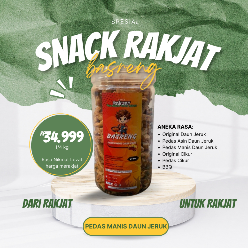 

BASRENG RAKJAT - Pedas Manis Daun Jeruk - 1/4 kg Cemilan Basreng dari Rakjat untuk Rakjat