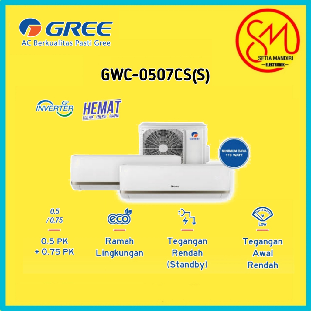 GREE AC Combo Split - Inverter - GWC-0507CS(S) - Putih [2 INDOOR 0.5 PK + 3/4 PK & 1 OUTDOOR]
