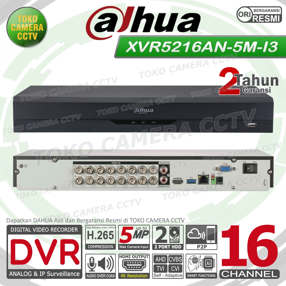 DVR DAHUA 16 CHANNEL XVR5216AN-5M-I3 WIZSENSE CCTV 16CH 5MP 2HDD