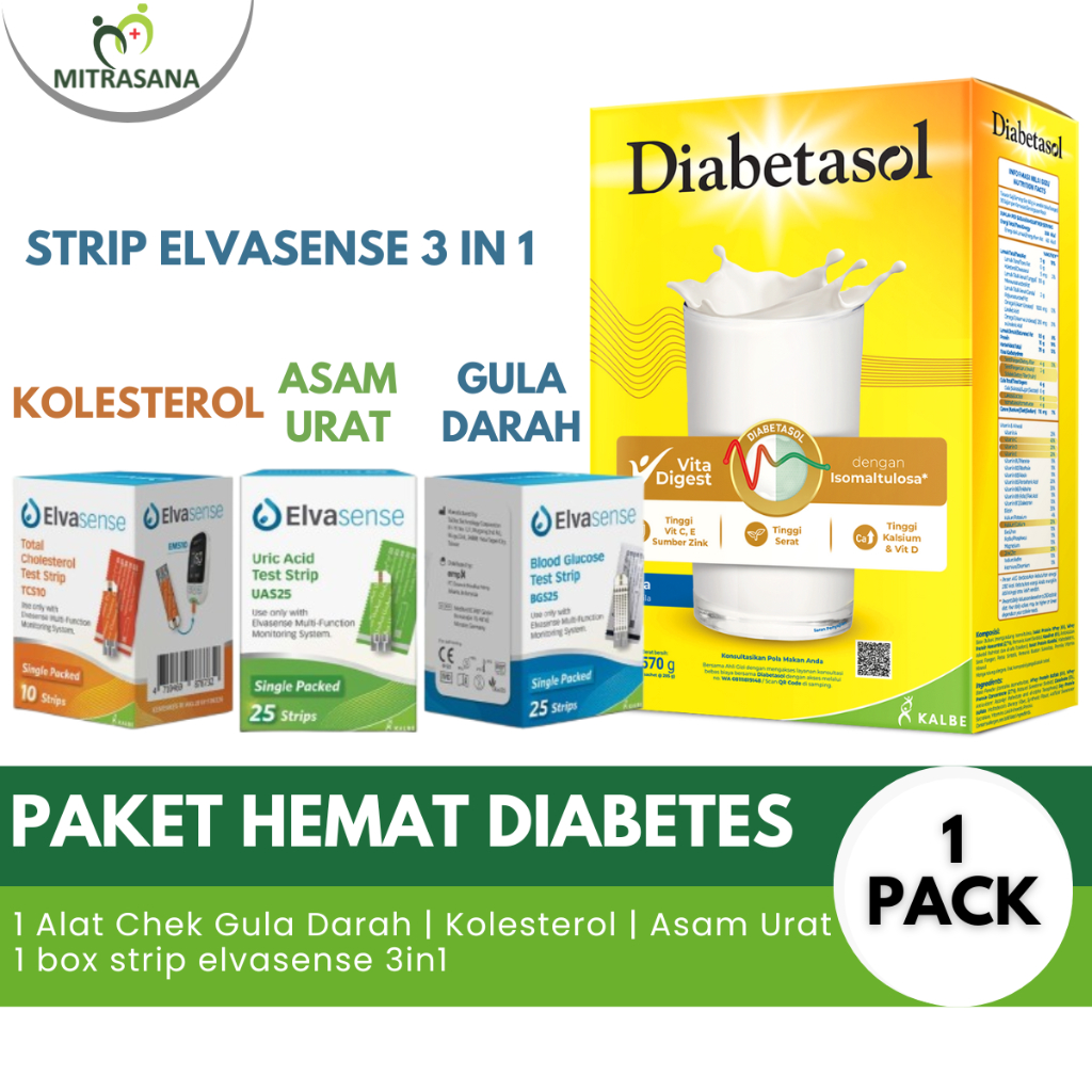 

Diabetasol x Elvasense Paket Hemat Strip Cek 3 in 1 & Susu Diabetasol 570 Gram