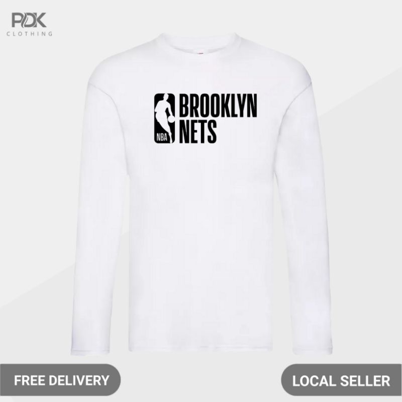 Kaos Pria Baju Lengan Panjang Basketball Nba Brooklyn Nets