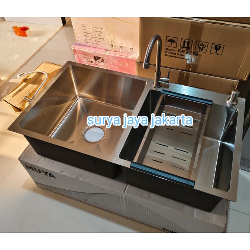 Murah Paket Lengkap Kitchen Sink 2 Lubang Minimalis 8245 / Paket Lengkap Kitchen Sink 8245 Stainless