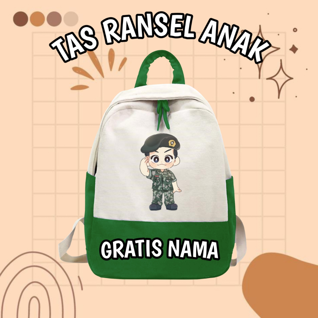 TAS RANSEL ANAK SEKOLAH TK SD MOTIF TENTARA