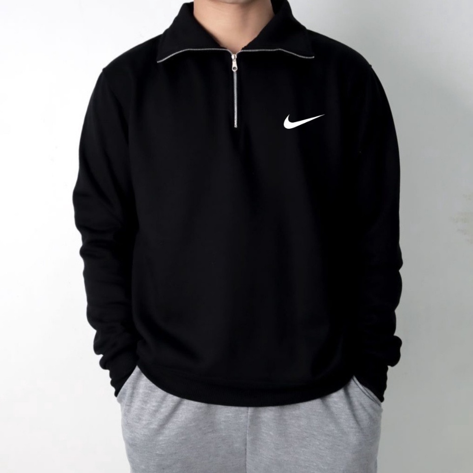 Sweatshirt Half Zip Niikke Premium  Sweater High Neck Pria  Outwear Unisex Fleece  Jaket Pria KODE F