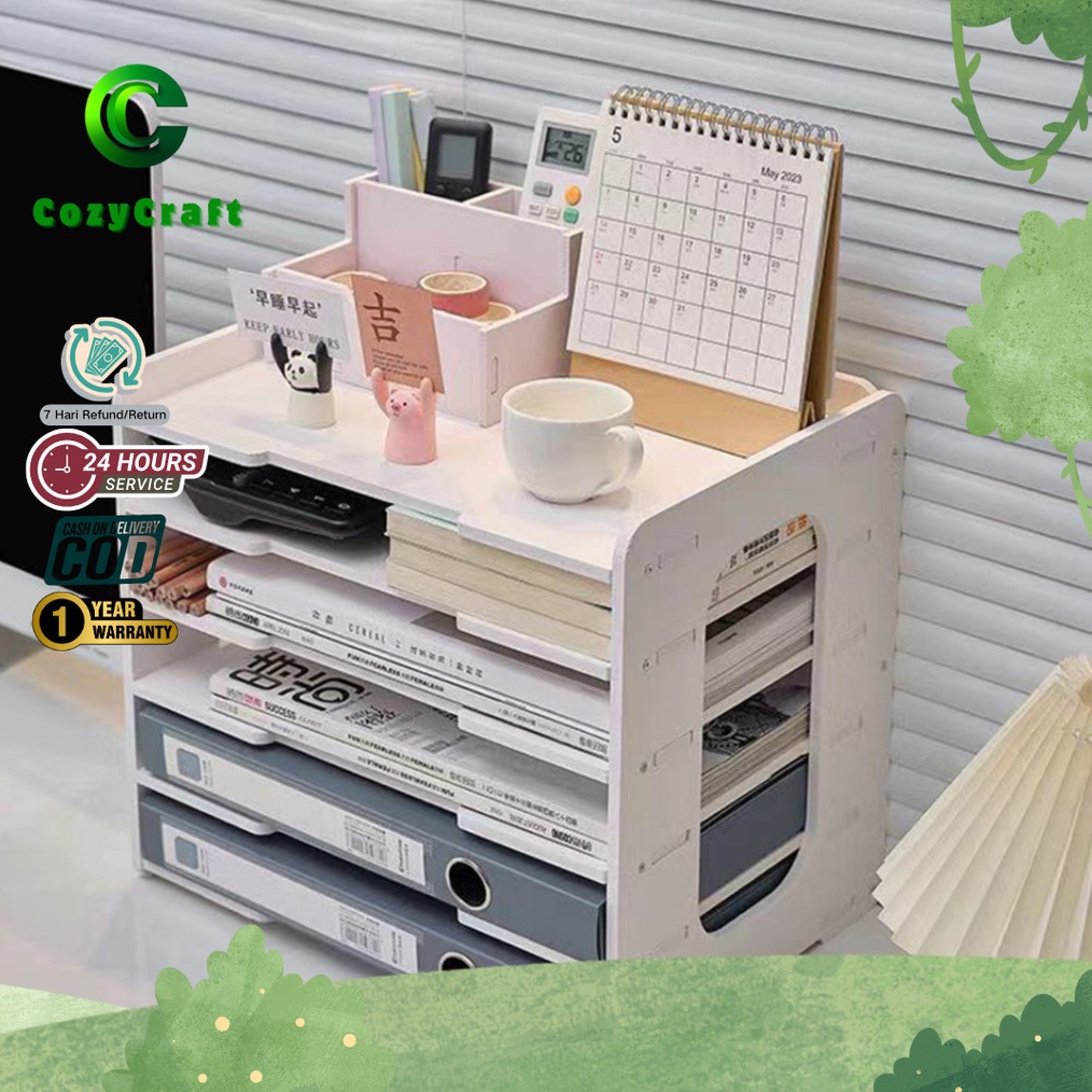 CozyCraft  Rak Meja Desk Organizer Multisekat Penyimpanan File Kantor Dokumen Buku Majalah HVS Polio