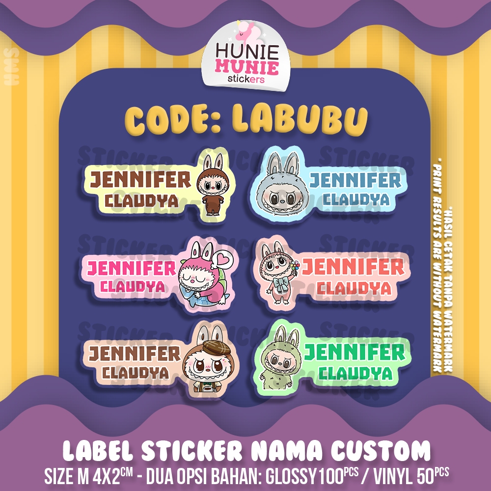 

Sticker Label Nama Custom - Labubu (100pcs) La Bu Bu - Stiker Nama Anak Lucu