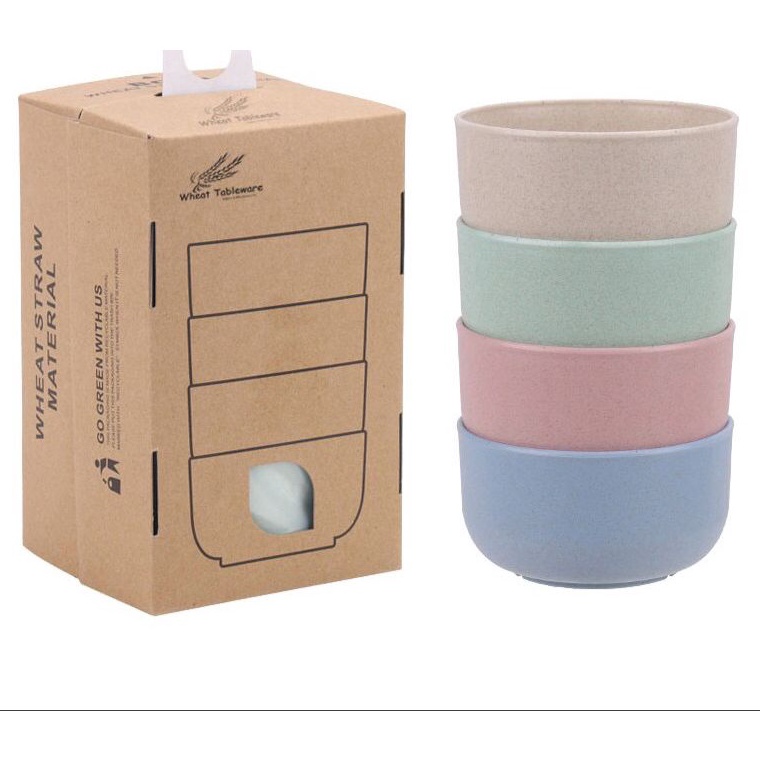 Paling Laku Serbagrosirmurah MS4 Mangkok Makan Set 4pcs Wheat Straw Bowl Warna Warni Jerami Gandum M