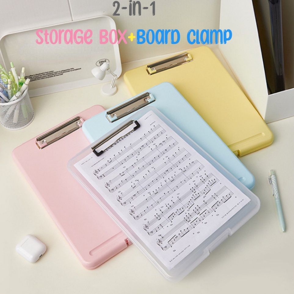 

KODE C7I5 A4 2 In 1 Papan Ujian Organizer Papan Jalan Klip Kertas Ujian Clipboard Storage Alas Papan Ujian Jalan Tulis Clip