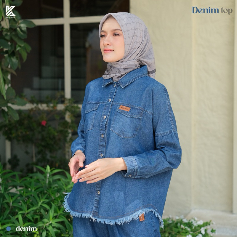 Denim top/atasan korina/kemeja jeans/kemeja drnim