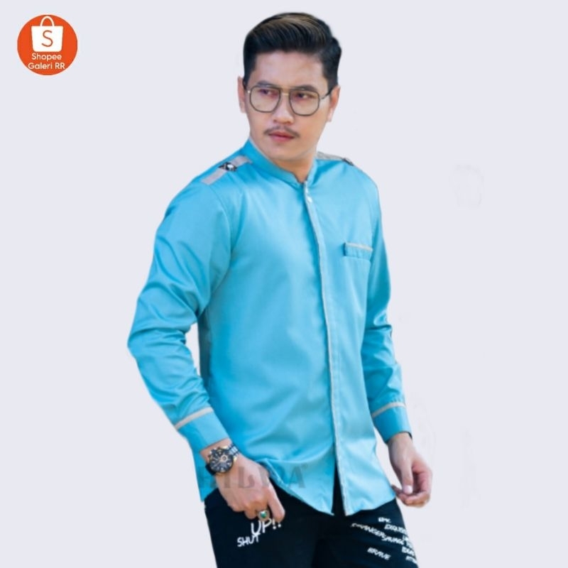 Baju Koko Pria Warna Biru Wardah Motif Maroko Terbaru Kemeja Hadroh Lengan Panjang Hilwa Lilac S M L