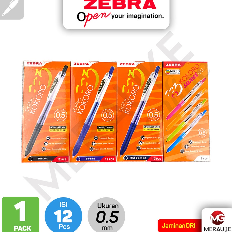 

KODE O6Y7 Gel Pen Zebra KOKORO 5mm LUSIN 1 Pack isi 12 Pcs