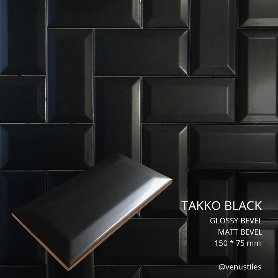 Keramik Venus Type Takko Black Matte Bevel uk.75x150 cm - Keramik Dinding Dapur