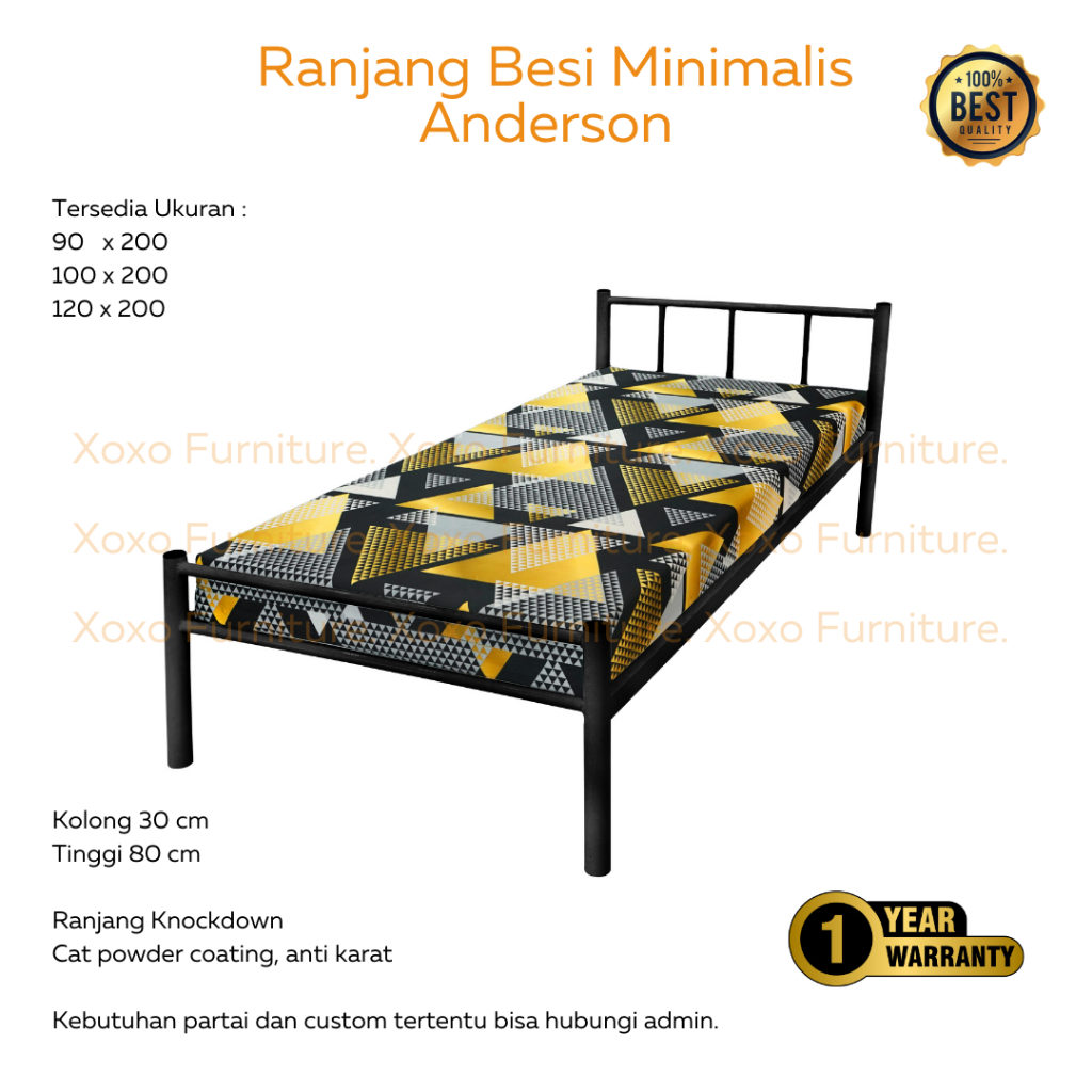 Ranjang Single Anderson Besi Minimalis 90x200 100x200 120x200 (S1)