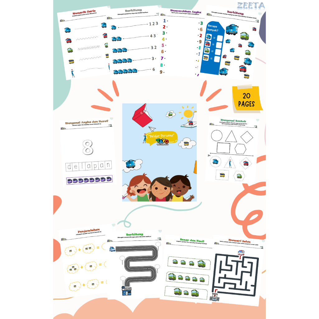 Worksheet Tayo | Workbook Tayo | Lembar Belajar Anak 2-5 tahun | Printable