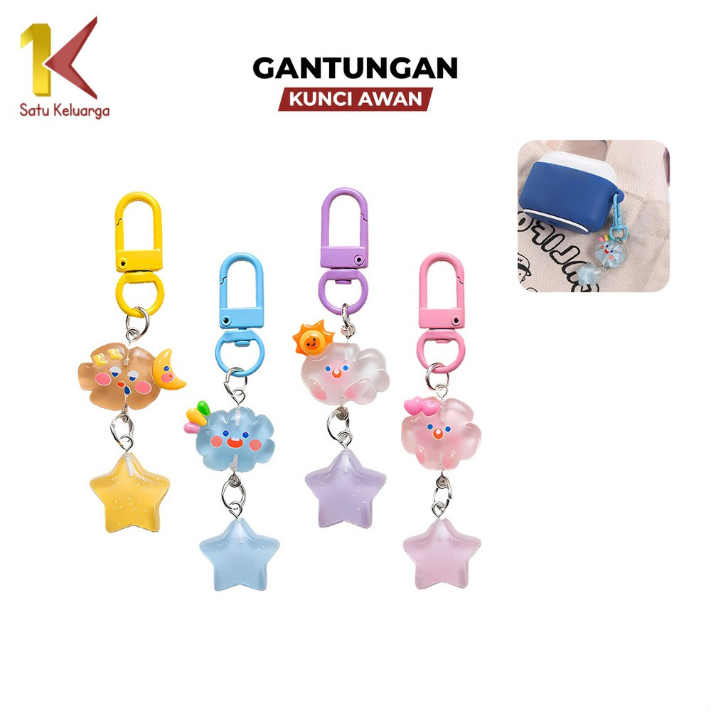 Satu Keluarga Keychain Gantungan Kunci Awan Bintang Kilat C1160 Liontin Gantungan Kunci Kartun Lucu