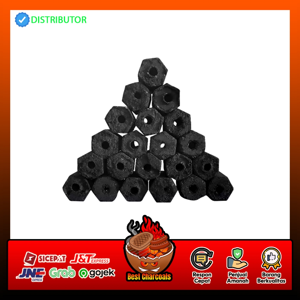 Arang briket hexagonal kelapa kualitas ekspor barbeque