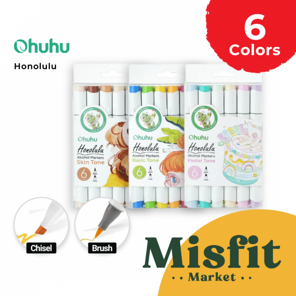 

OHUHU Honolulu 6 Pack Alcohol Marker Set Spidol Warna pastel Skin Tone Basic Color