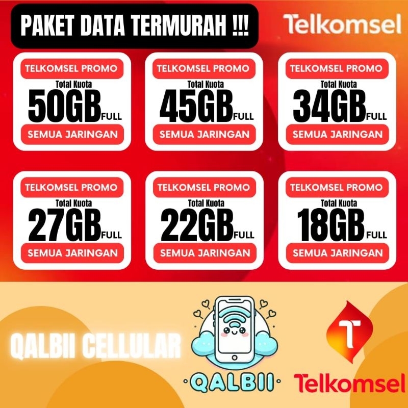 (PROMO) PAKET DATA MURAH TELKOMSEL FLASH 50GB | 45GB | 34GB | 27GB| 22GB | 18GB FULL 24 JAM