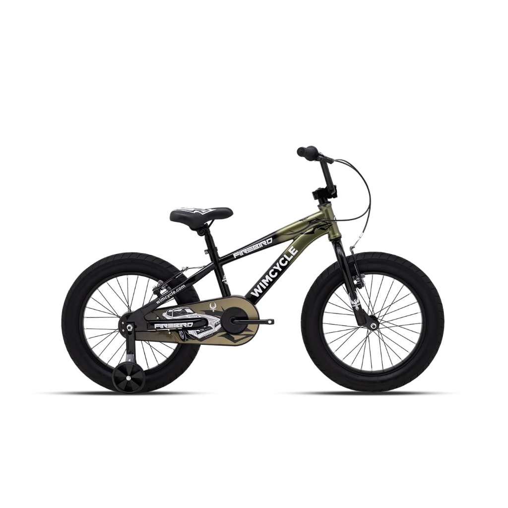 Sepeda Anak BMX 18 Inch Dengan Roda Bantu Wimcycle Firebird 18 - BLACK SILVERSTONE GREEN