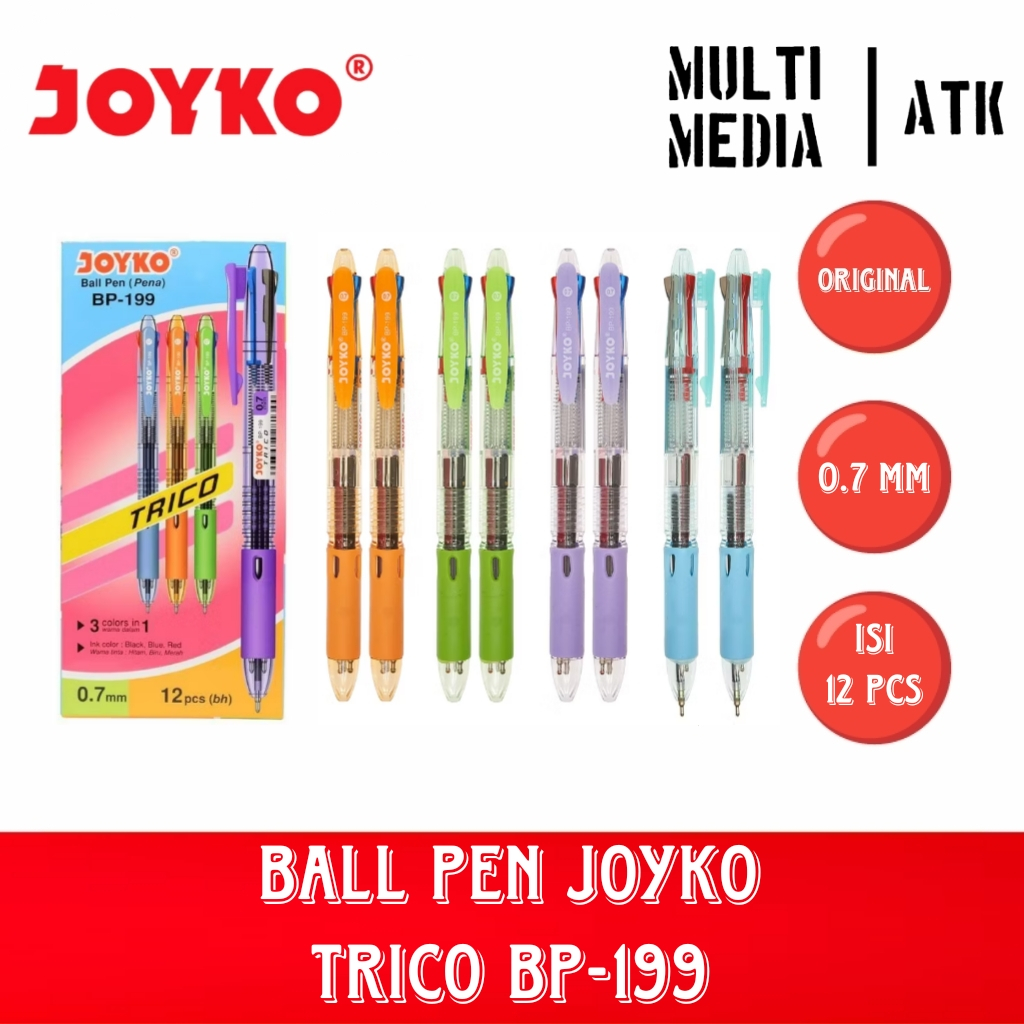 

BALL PEN PENA JOYKO BP-199 TRICO 0.7mm 3 IN 1 / 3 WARNA (12 PCS)