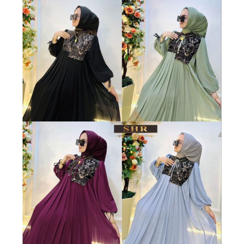Midi Dress Ceruty Umpak Bordir Ori SHR