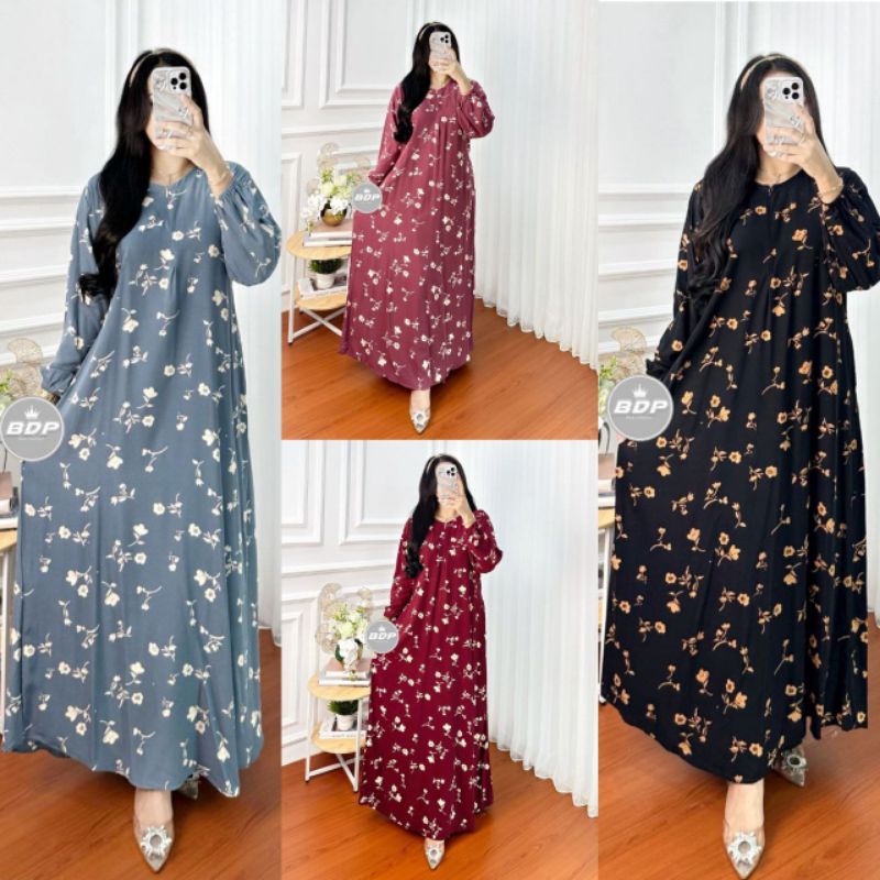 Dress Motif Bunga Kain Santung - Elmasstore