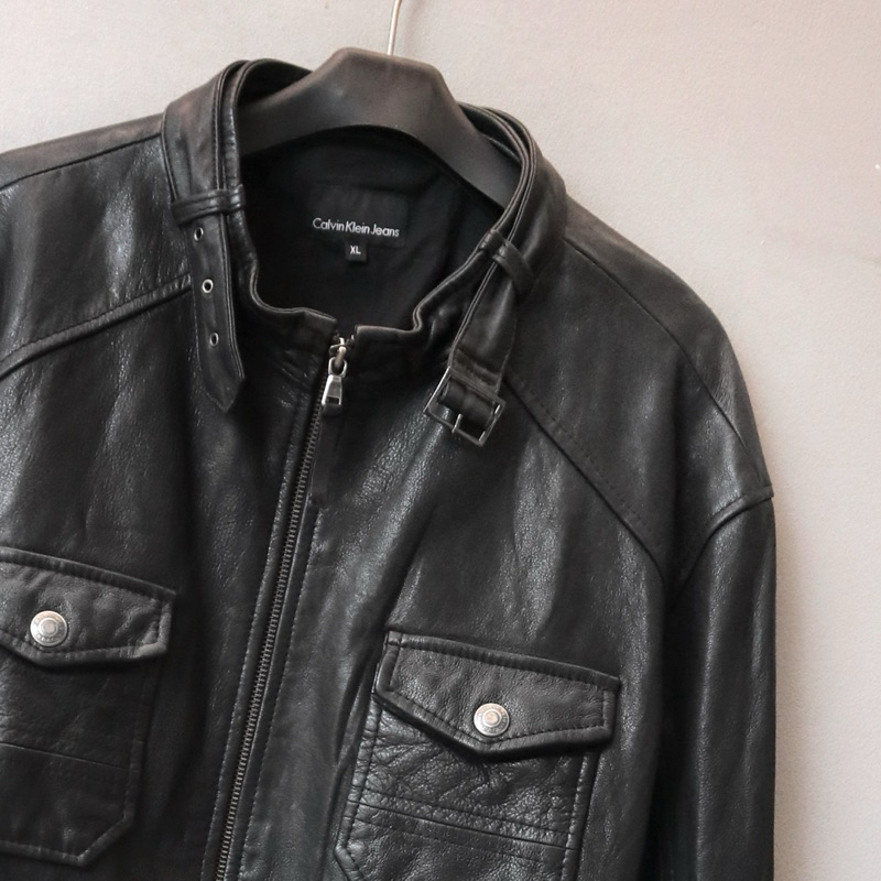 Calvin klein kulit domba XL tebal Jaket kulit asli CK kemeja trucker treker traker leather jacket Pl