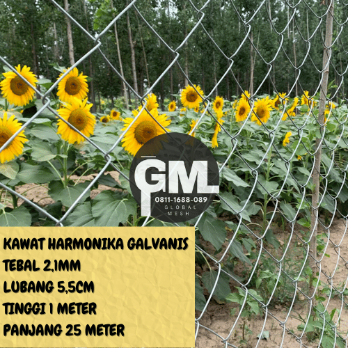 Kawat Pagar Harmonika Galvanis Tebal Kawat 2,1MM Lubang 5,5CM (1 X 25METER ) PER-ROLL