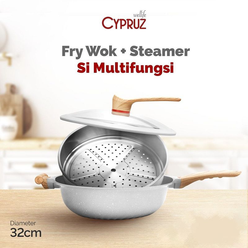 CYPRUZ FRY WOK STEAMER 32CM FP 1235