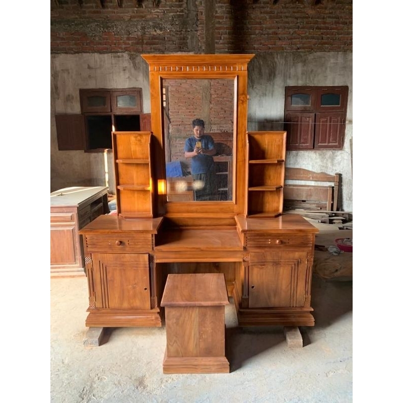 Meja rias minimalis asli kayu jati