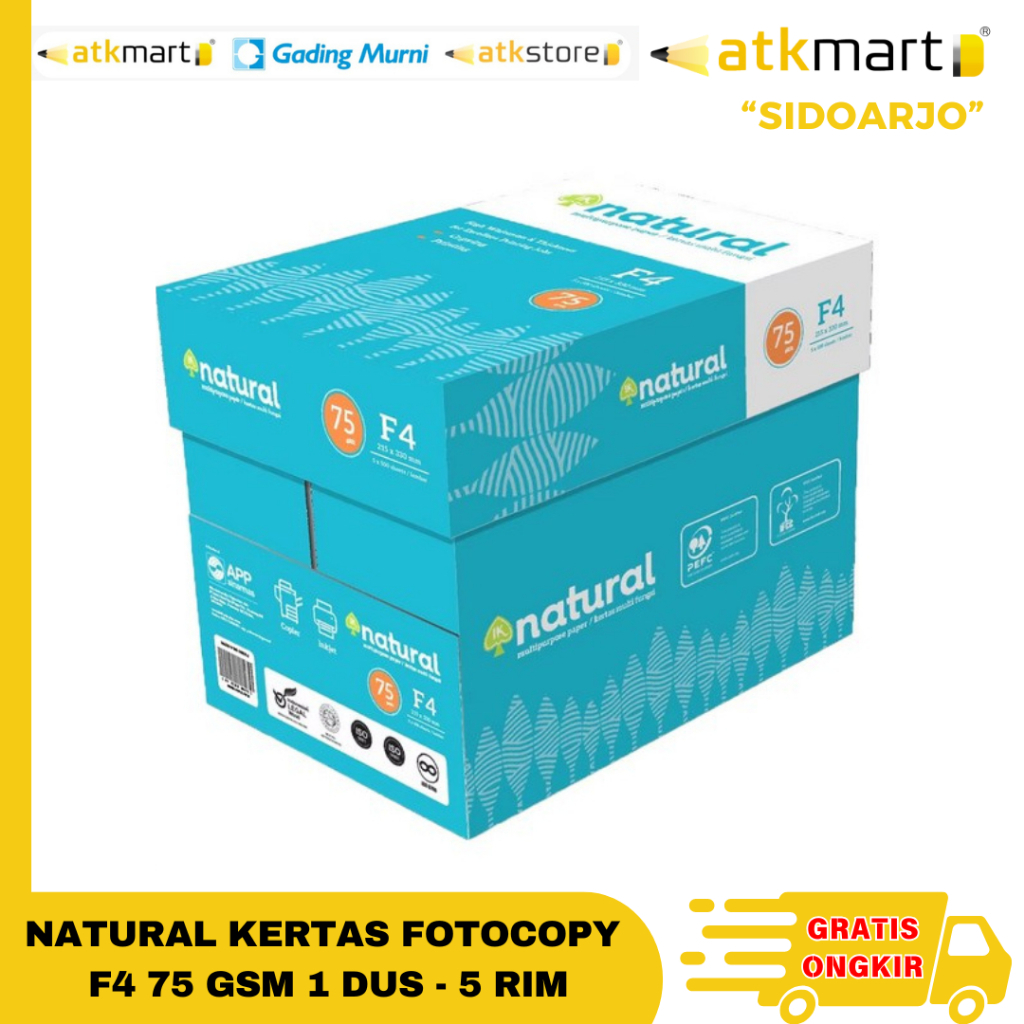 

Natural Kertas Print HVS Fotocopy F4 75 GSM / gr - 1 DUS